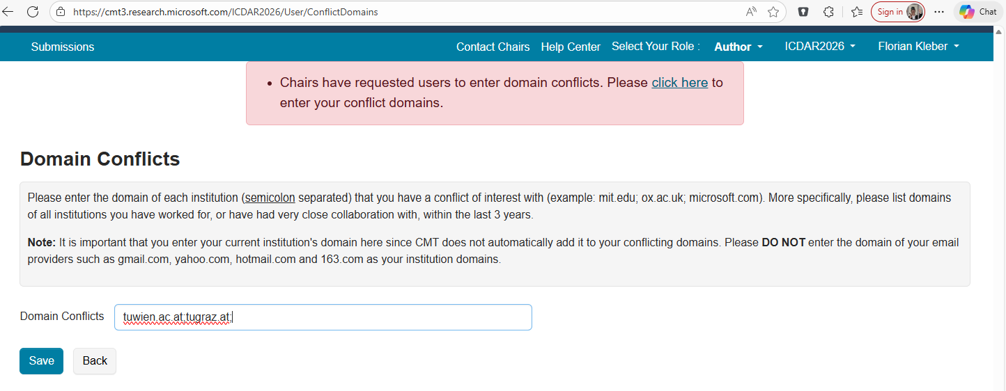 Domain Conflicts menu in CMT author interface